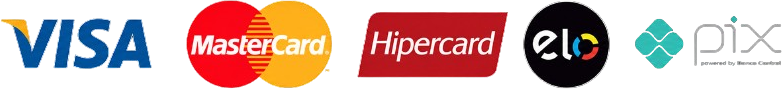 Visa, Mastercard, Hipercard, Elo e Pix