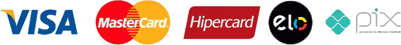 Visa, Mastercard, Hipercard, Elo e Pix