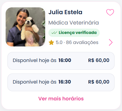 Tela do app: escolha do veterinário e horário