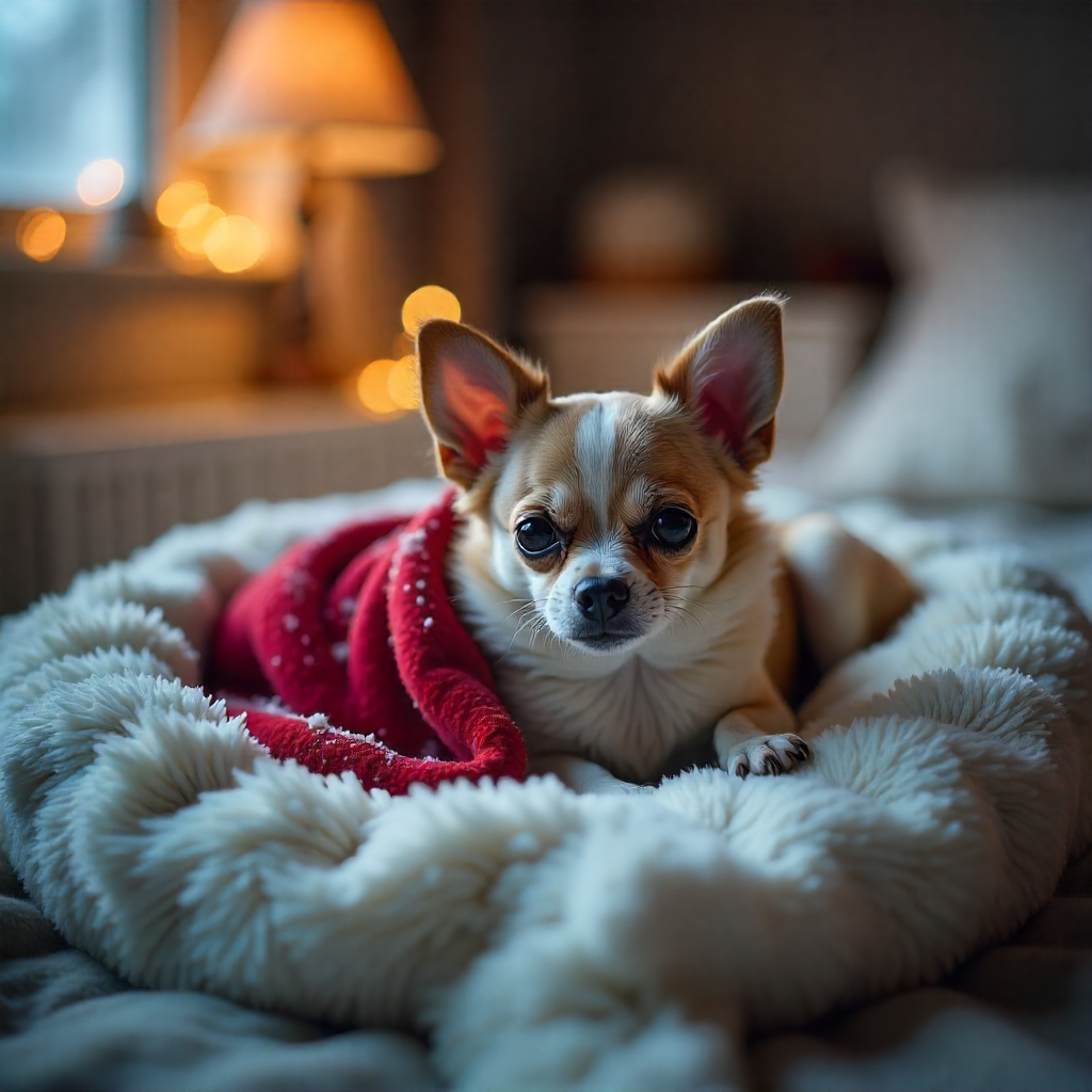 Cachorro e gato aquecidos com manta durante o inverno