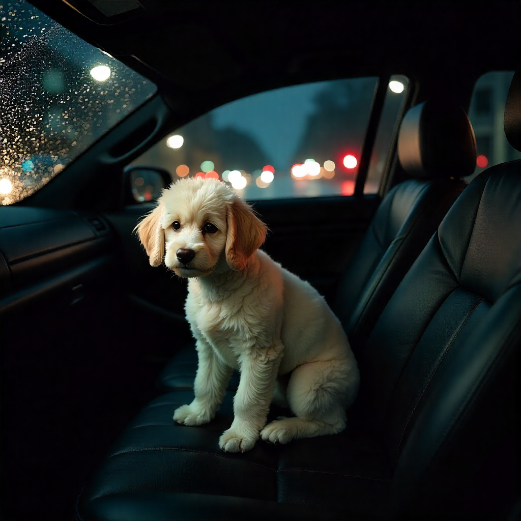 Cachorro tranquilo dentro do carro com tutor