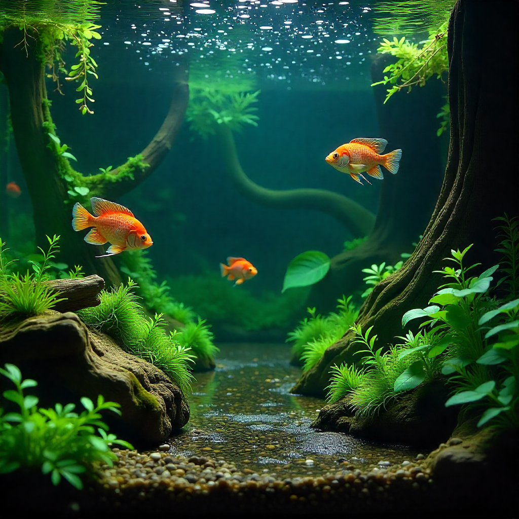 Peixes ornamentais de água doce nadando em aquário doméstico